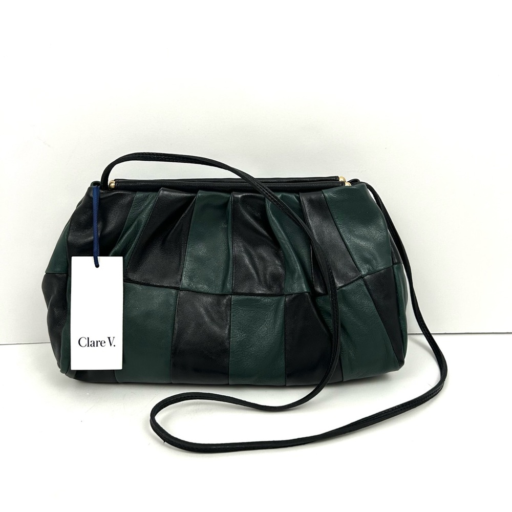 NEW Clare V. Belle in Black & Deep Sea Patchwork Leather Clutch